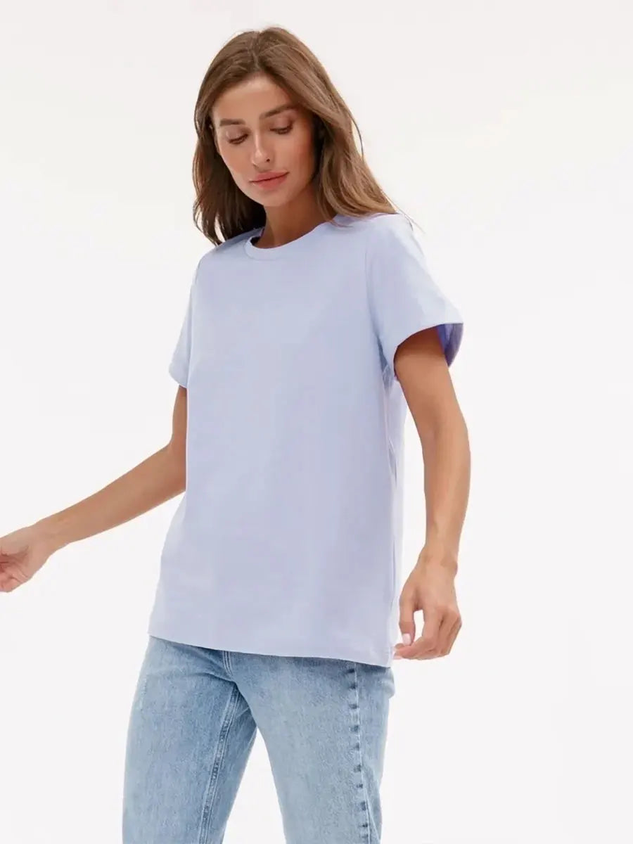 Bornladies Summer 100% Cotton Women's T-shirt Bottoming Basic Fashionable Solid Lady Short Sleeve Loose Tops Shirts 230g/㎡ Tops