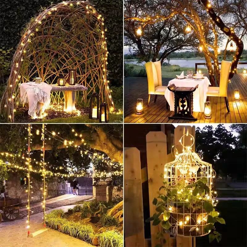 Solar String Fairy Lights Outdoor Waterproof 8 Modes Twinkle Rope Strip Light Garland Lamp for Patio Garden Lawn Tree Yard Fence