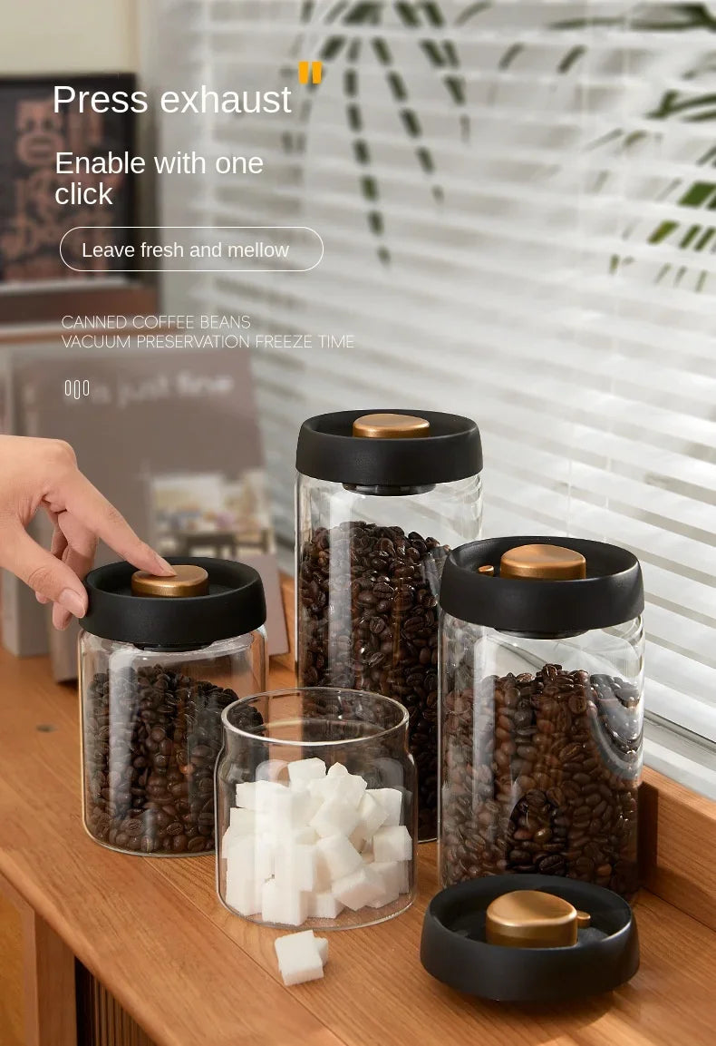 Manual Vacuum Sealed Coffee Jar High Borosilicate Glass Moisture Proof Tea Storage Container for Kitchen Coffee