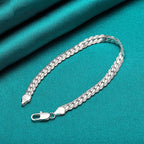 Fashion Hot 925 Silver Bracelet 6mm 18/19/20cm Flat Side Chain Lobster Clasp For Woman Man Wedding Engagement Jewelry