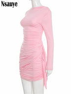 Nsauye New Fashion Women Short Wrap High Waisted Mini Winter Dress 2025 Outfits Sexy Night Club Party Evening Long Sleeve Dress