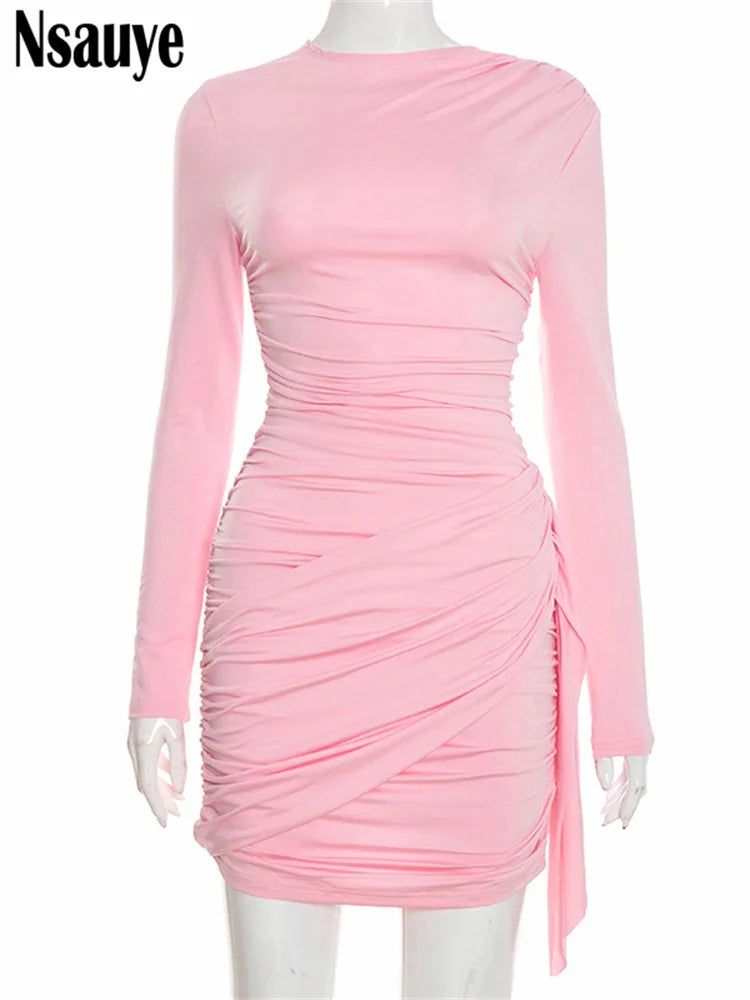 Nsauye New Fashion Women Short Wrap High Waisted Mini Winter Dress 2025 Outfits Sexy Night Club Party Evening Long Sleeve Dress