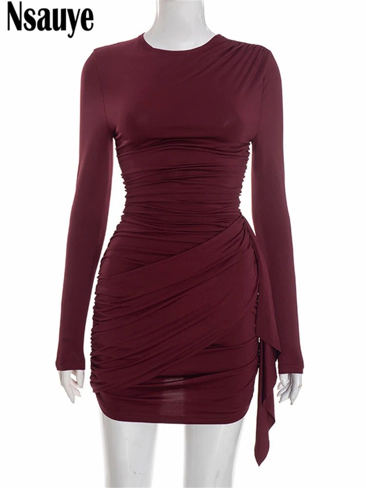 Nsauye New Fashion Women Short Wrap High Waisted Mini Winter Dress 2025 Outfits Sexy Night Club Party Evening Long Sleeve Dress