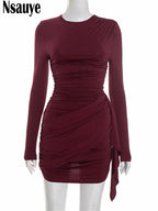 Nsauye New Fashion Women Short Wrap High Waisted Mini Winter Dress 2025 Outfits Sexy Night Club Party Evening Long Sleeve Dress