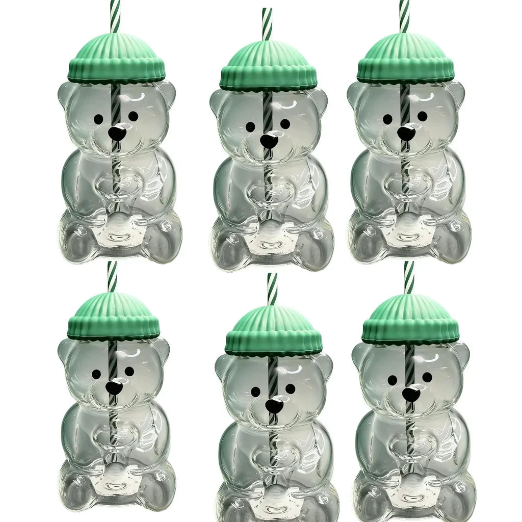 New 500ML Cartoon Bear shaped Coffee Cup Cute Bear Cup Straw Transparent Creative Milk Coffee Water Cup