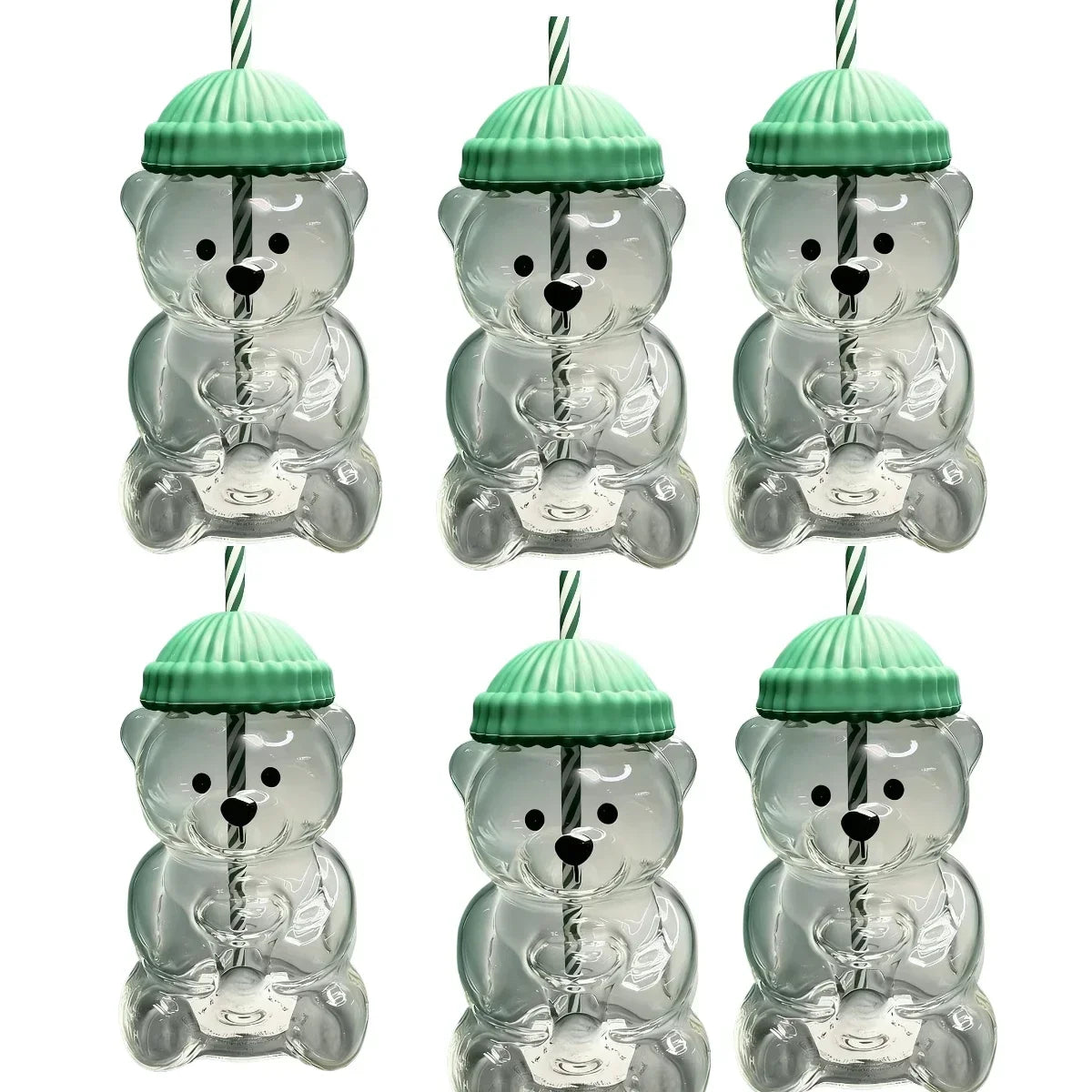 New 500ML Cartoon Bear shaped Coffee Cup Cute Bear Cup Straw Transparent Creative Milk Coffee Water Cup