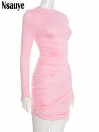 Nsauye New Fashion Women Short Wrap High Waisted Mini Winter Dress 2025 Outfits Sexy Night Club Party Evening Long Sleeve Dress