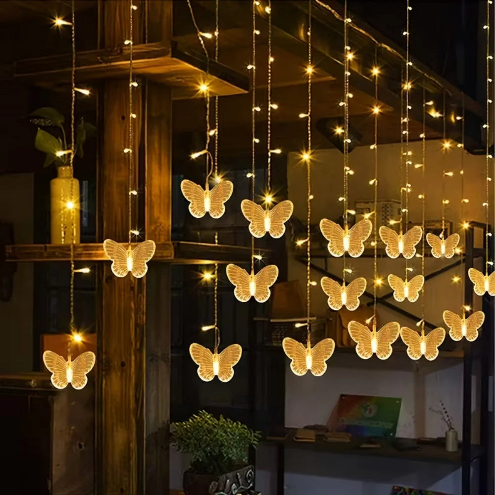 Butterfly Shape LED Curtain Fairy String Lights USB Powered With 8 Flashing Modes Perfect For Wedding, Party & Holiday Decor