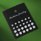 12 Pairs Set Stainless Steel Stud Earrings with Gemstone Buds Round Earrings Unisex Fashion Jewelry Gifts