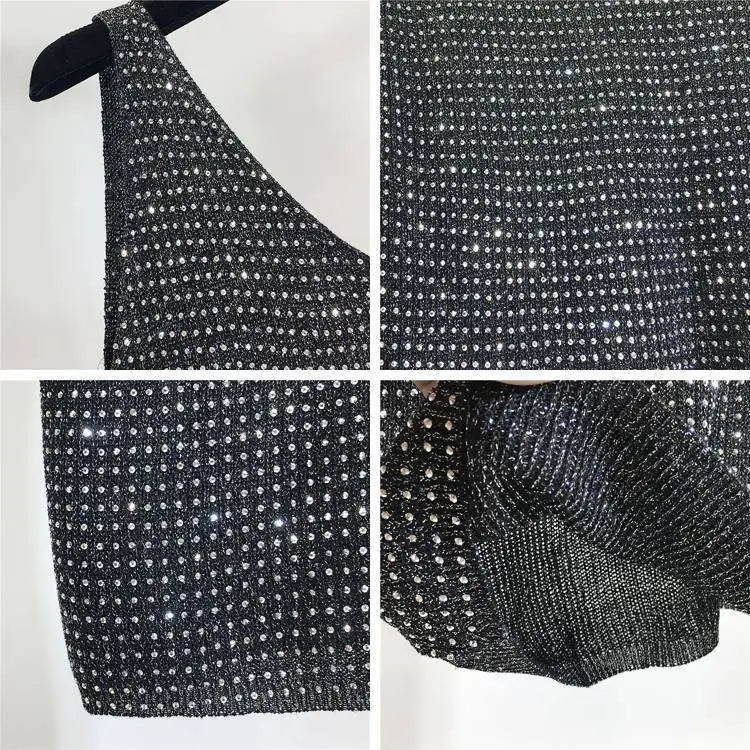 Rhinestones Tank Top Elegant Sleeveless Shiny Loose Knit Camis Corset Summer Women's Tube Top Aesthetic Clothing Korean