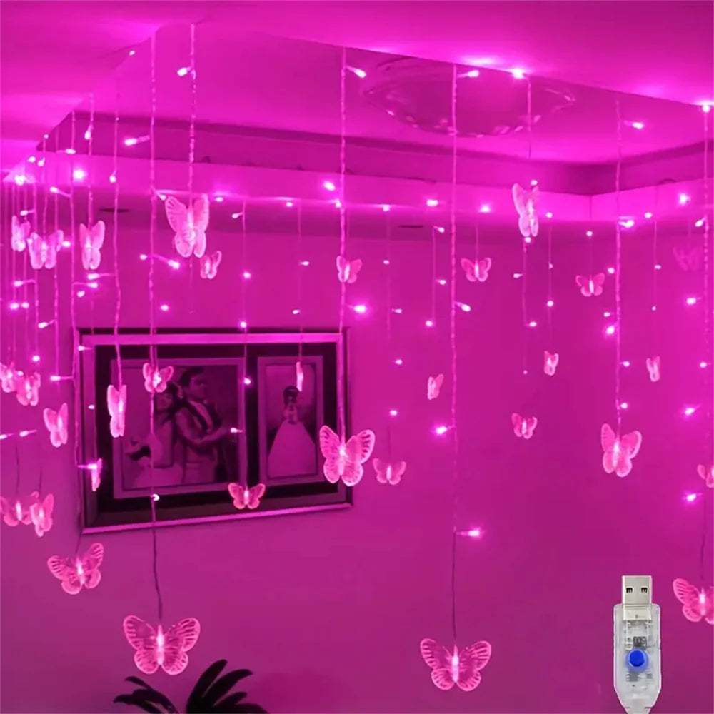 Butterfly Shape LED Curtain Fairy String Lights USB Powered With 8 Flashing Modes Perfect For Wedding, Party & Holiday Decor