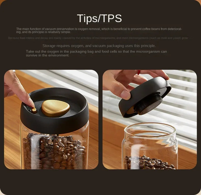 Manual Vacuum Sealed Coffee Jar High Borosilicate Glass Moisture Proof Tea Storage Container for Kitchen Coffee