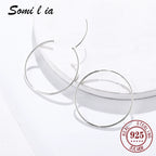SOMILIA 925 Sterling Silver Platinum Big Hoop Earrings for Women Real Money Jewelry Female Fashion Womens Fine Earrings 10-90mm