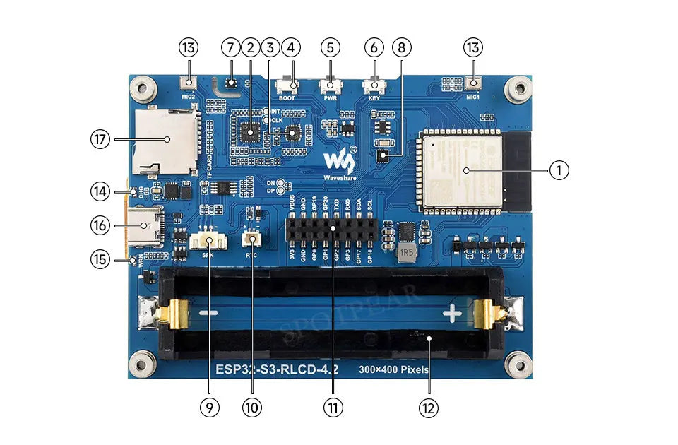 Waveshare ESP32-S3 For Xiaozhi AI  4.2inch RLCD Total Reflection Screen 4.2 inch Development Board Deepseek