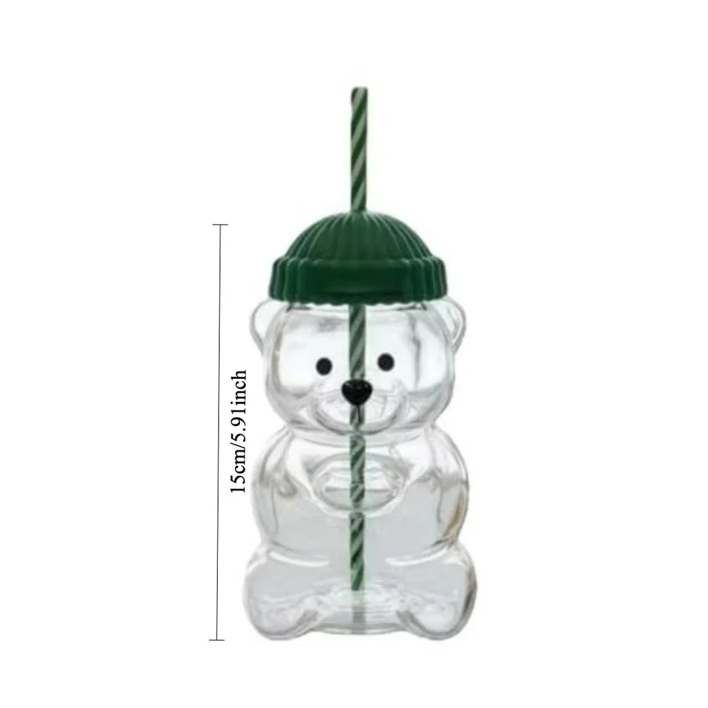 New 500ML Cartoon Bear shaped Coffee Cup Cute Bear Cup Straw Transparent Creative Milk Coffee Water Cup