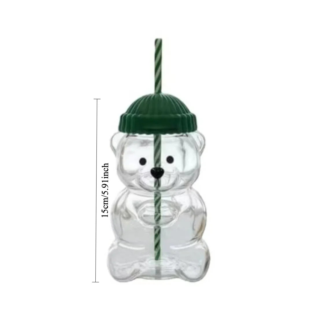 New 500ML Cartoon Bear shaped Coffee Cup Cute Bear Cup Straw Transparent Creative Milk Coffee Water Cup
