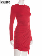 Nsauye New Fashion Women Short Wrap High Waisted Mini Winter Dress 2025 Outfits Sexy Night Club Party Evening Long Sleeve Dress