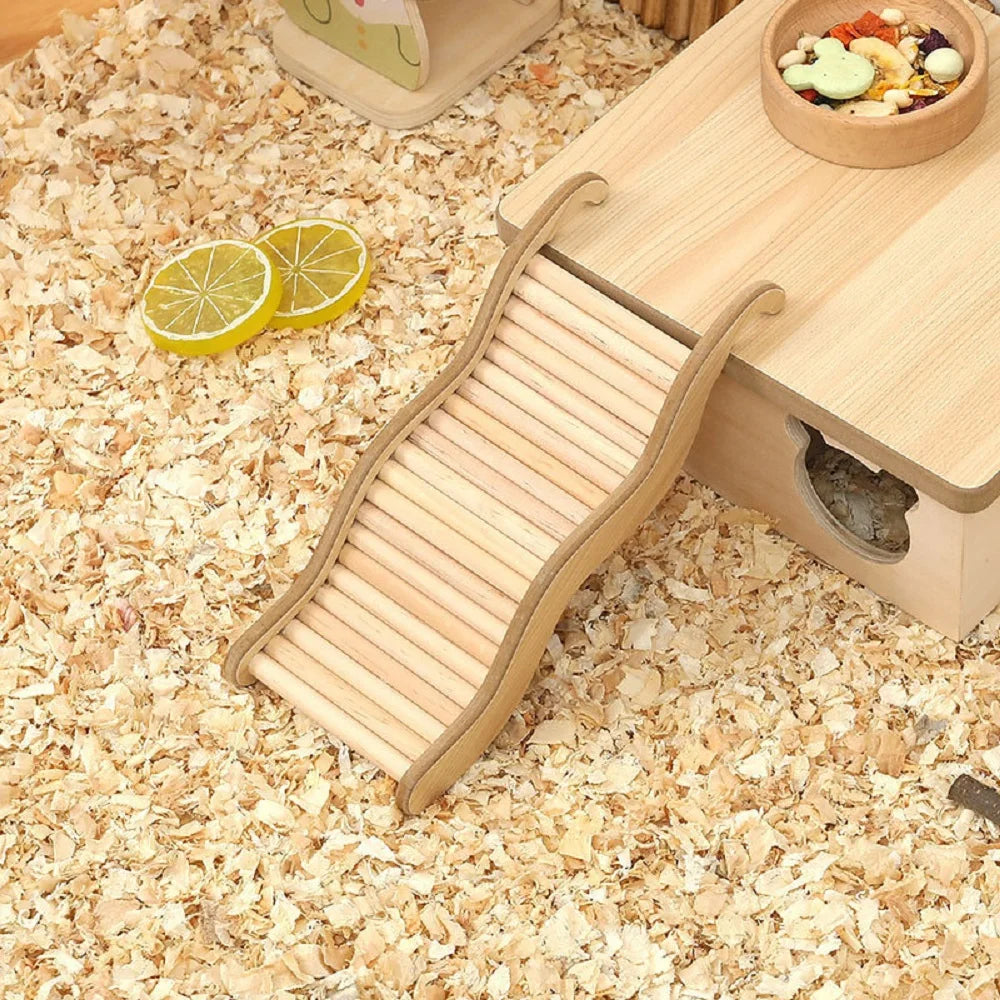 1PC Wooden Wave Staircase Hamster Toy Pet Supplies Cage Decor Accessories Curved Slide Chute for Small Animals