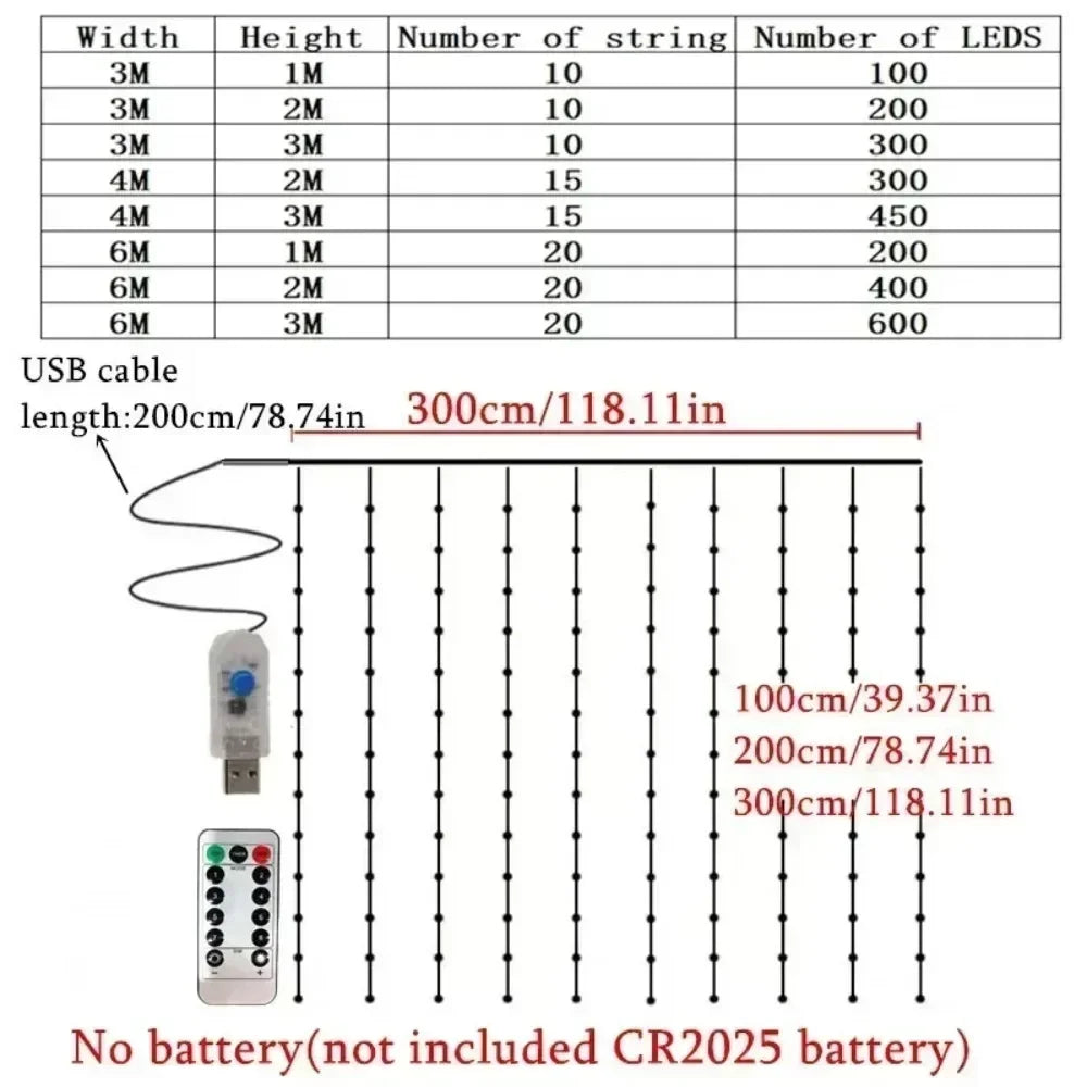 Remote Control Fairy Lights 3 4 6 Meters USB LED Curtain String Lights for Christmas Home Bedroom Decoration Festive Party