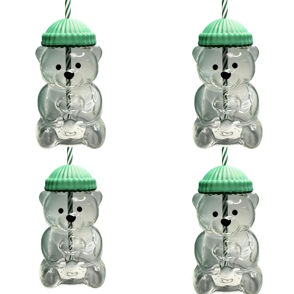New 500ML Cartoon Bear shaped Coffee Cup Cute Bear Cup Straw Transparent Creative Milk Coffee Water Cup