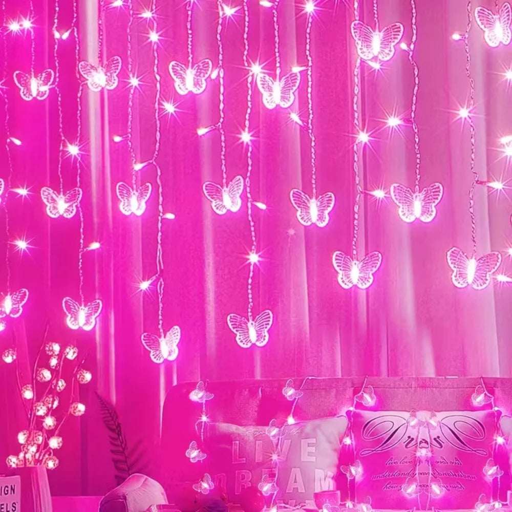 Butterfly Shape LED Curtain Fairy String Lights USB Powered With 8 Flashing Modes Perfect For Wedding, Party & Holiday Decor