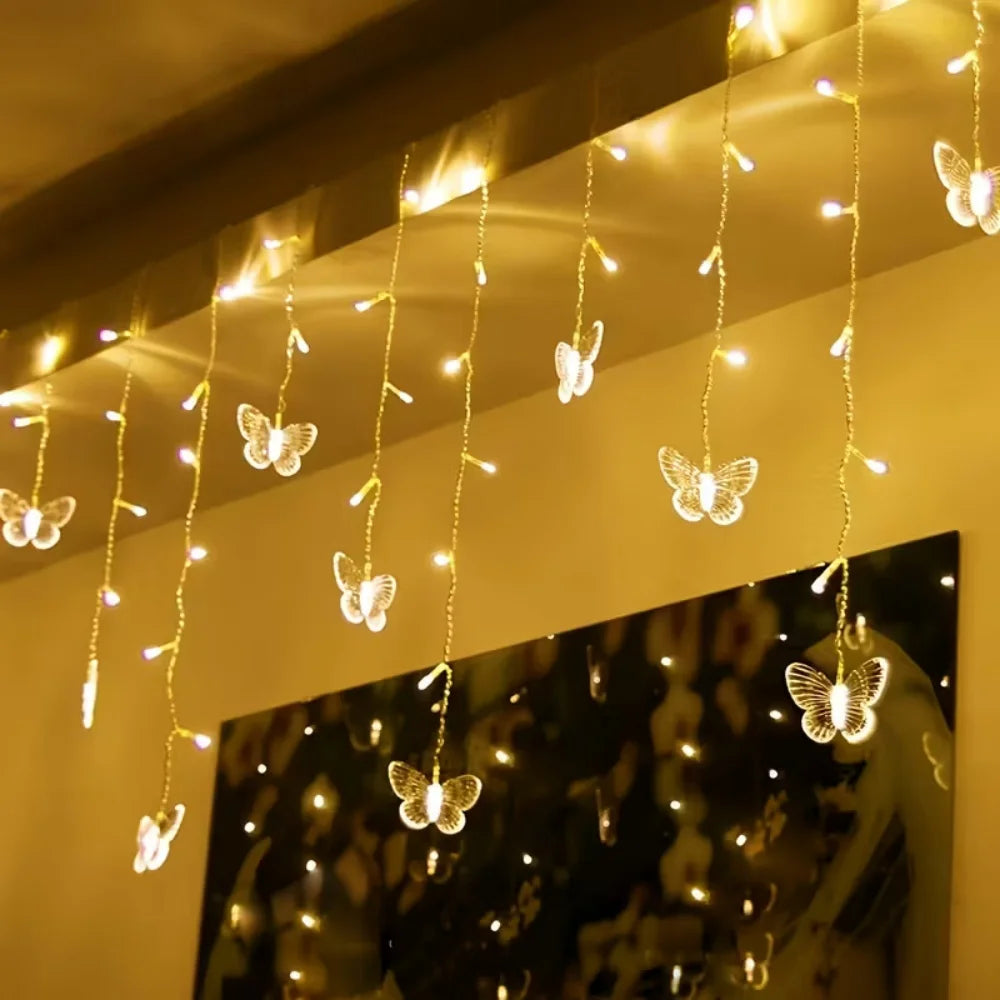 Butterfly Shape LED Curtain Fairy String Lights USB Powered With 8 Flashing Modes Perfect For Wedding, Party & Holiday Decor