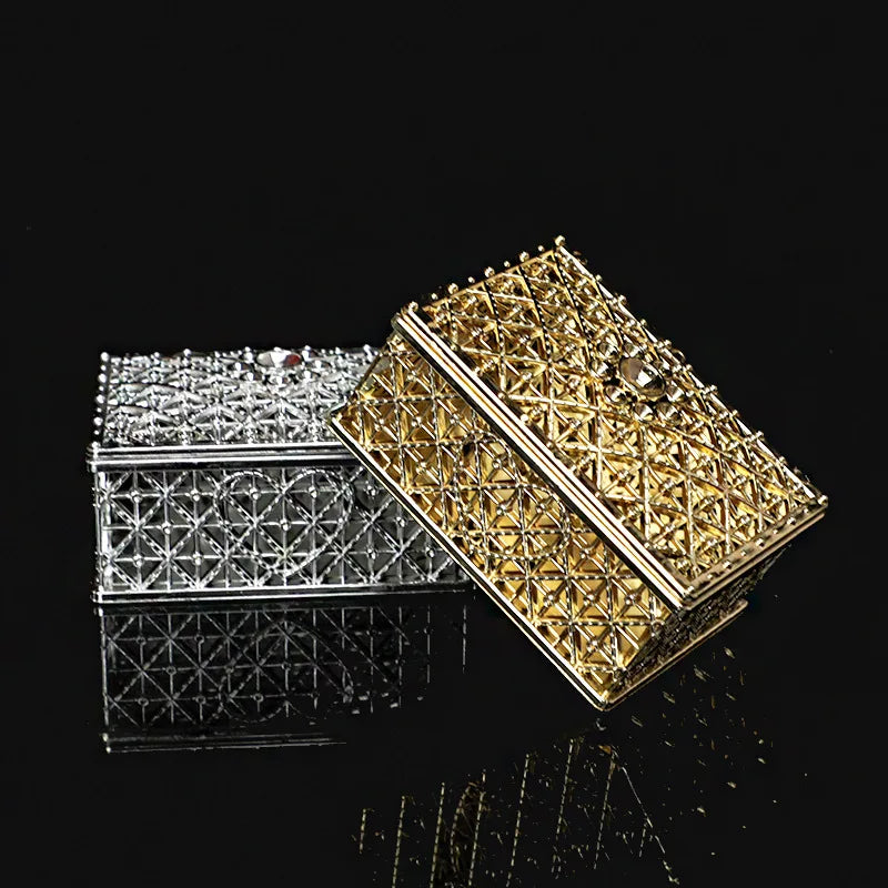 2 PCs Mini Treasure Storage Jewelry Box Silver-color Hollow Flower Pattern Jewelry Case Boxes for Necklace Earring Ring 2030