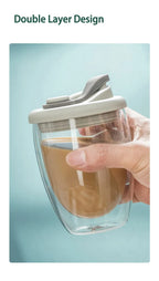 Cute Portable Water Cup Double Wall Glass Cup With Leak-Proof LidTransparent Insulated Coffee Cups Milk Tea Juice Mug Dinkware