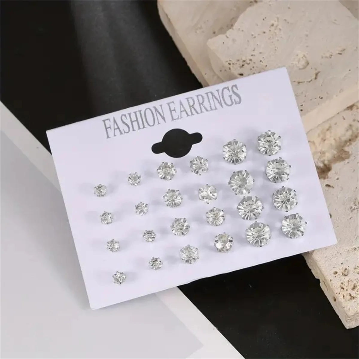12 Pairs Set Stainless Steel Stud Earrings with Gemstone Buds Round Earrings Unisex Fashion Jewelry Gifts