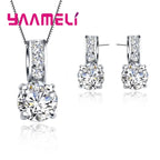 925 Sterling Silver Color Bridal Jewelry Set Classic Cubic Zircon Crystal Pendant  Necklace Stud Earrings for Women Girls Gift