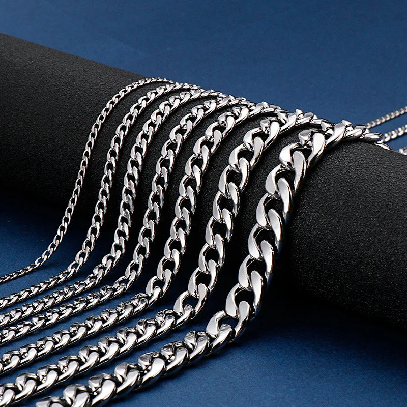 925 sterling silver plated Flat Cuban Chain Necklace For Men Male Neck Jewelry Accessories 4MM/6MM/8MM/10MM Width