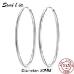 SOMILIA 925 Sterling Silver Platinum Big Hoop Earrings for Women Real Money Jewelry Female Fashion Womens Fine Earrings 10-90mm