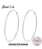 SOMILIA 925 Sterling Silver Platinum Big Hoop Earrings for Women Real Money Jewelry Female Fashion Womens Fine Earrings 10-90mm
