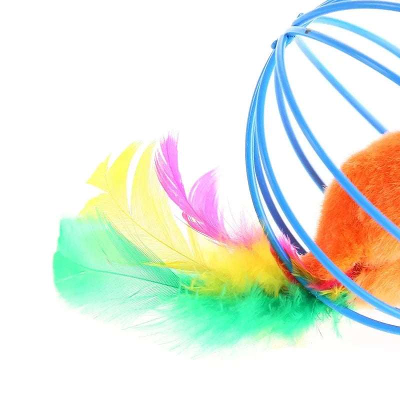 Interactive Cat Toy Mouse Ball Cage Random Color Plush Mouse  Kitten Play Toys for Indoor Kittens Exercise Pet Supplies