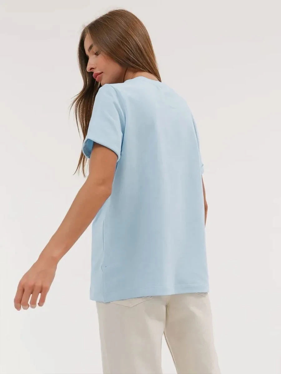 Bornladies Summer 100% Cotton Women's T-shirt Bottoming Basic Fashionable Solid Lady Short Sleeve Loose Tops Shirts 230g/㎡ Tops
