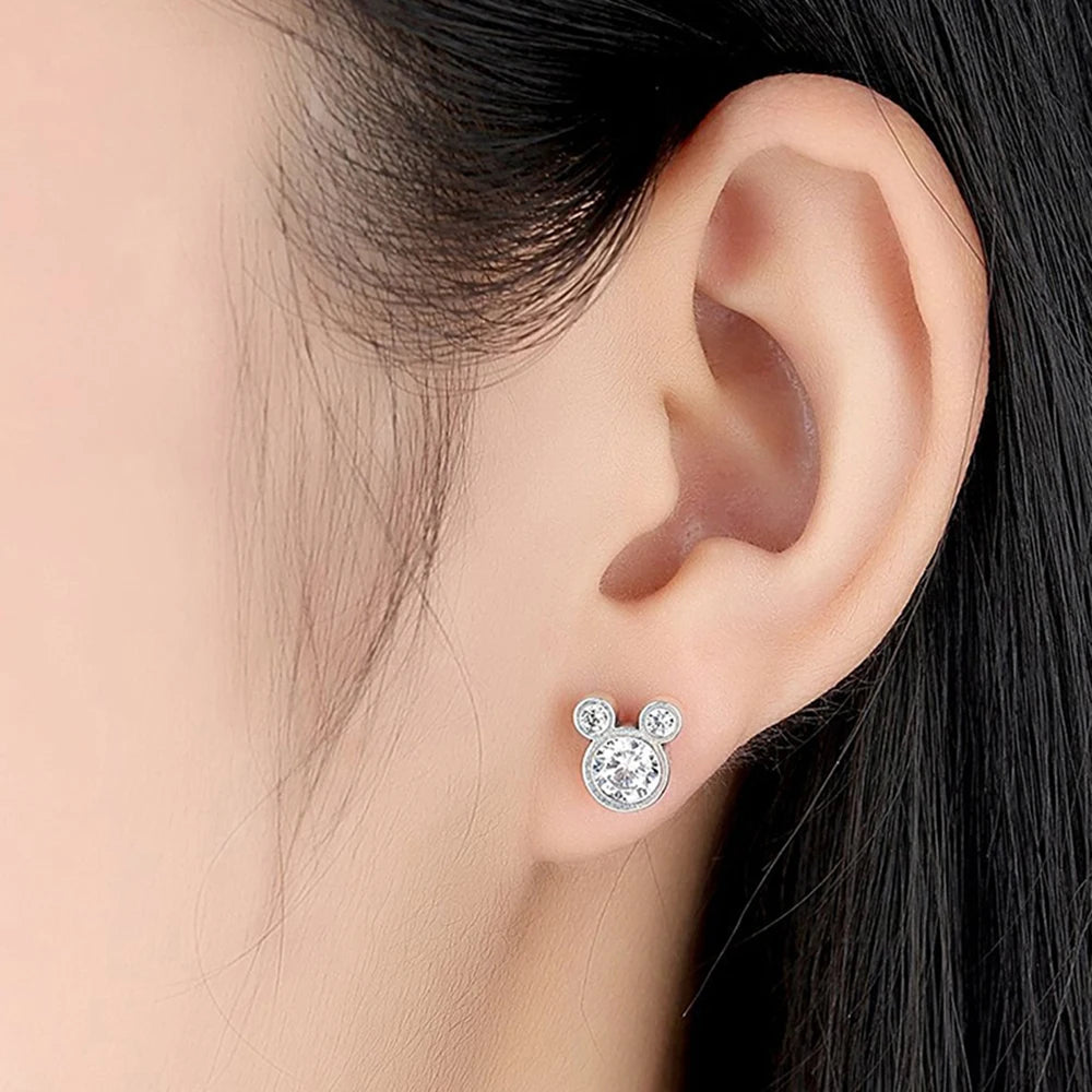 Hot Selling 925 Sterling Silver Cute Dazzling Mouse Cartoon Stud Earrings For Women Girl Authentic Original Jewelry Gift
