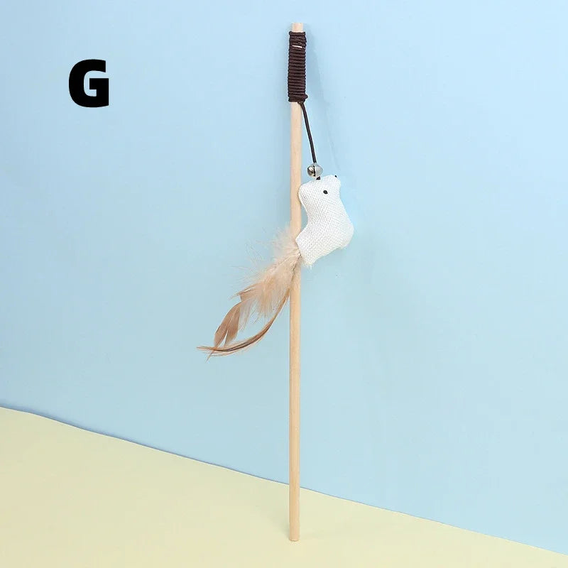 Cat Toy Cat Teaser Stick Handmade Cotton And Linen Woven Wooden Pole Cat Teaser Stick Cute Simulation Mouse Cat Interactive Toy