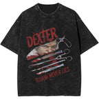 New Dexter Morgan Edition Middle Finger Retro Trendy Vintage Washed T-Shirt Summer Y2K Tops Cotton Men Women Tees Short Sleeve