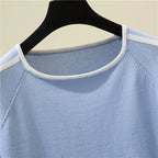 Camisetas Thin Knitted T Shirt Women Short Sleeve Summer Tops Casual Clothes Striped Fashion T-Shirt Tee Shirt Blusas 18841