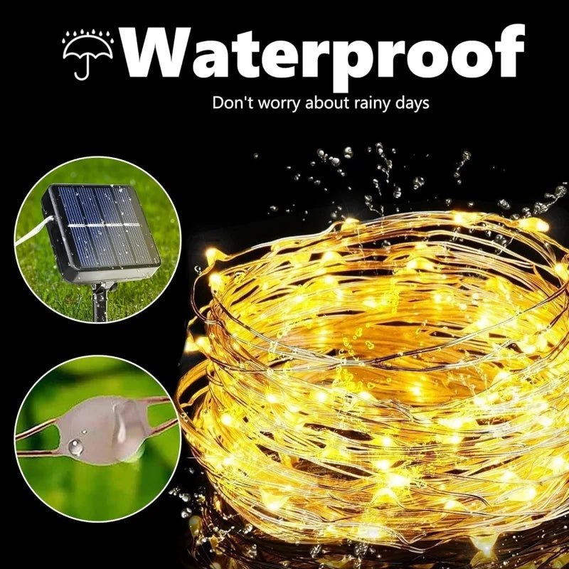 Solar String Fairy Lights Outdoor Waterproof 8 Modes Twinkle Rope Strip Light Garland Lamp for Patio Garden Lawn Tree Yard Fence