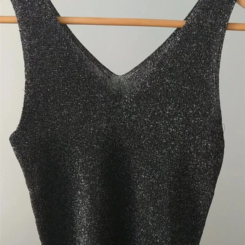 Rhinestones Tank Top Elegant Sleeveless Shiny Loose Knit Camis Corset Summer Women's Tube Top Aesthetic Clothing Korean