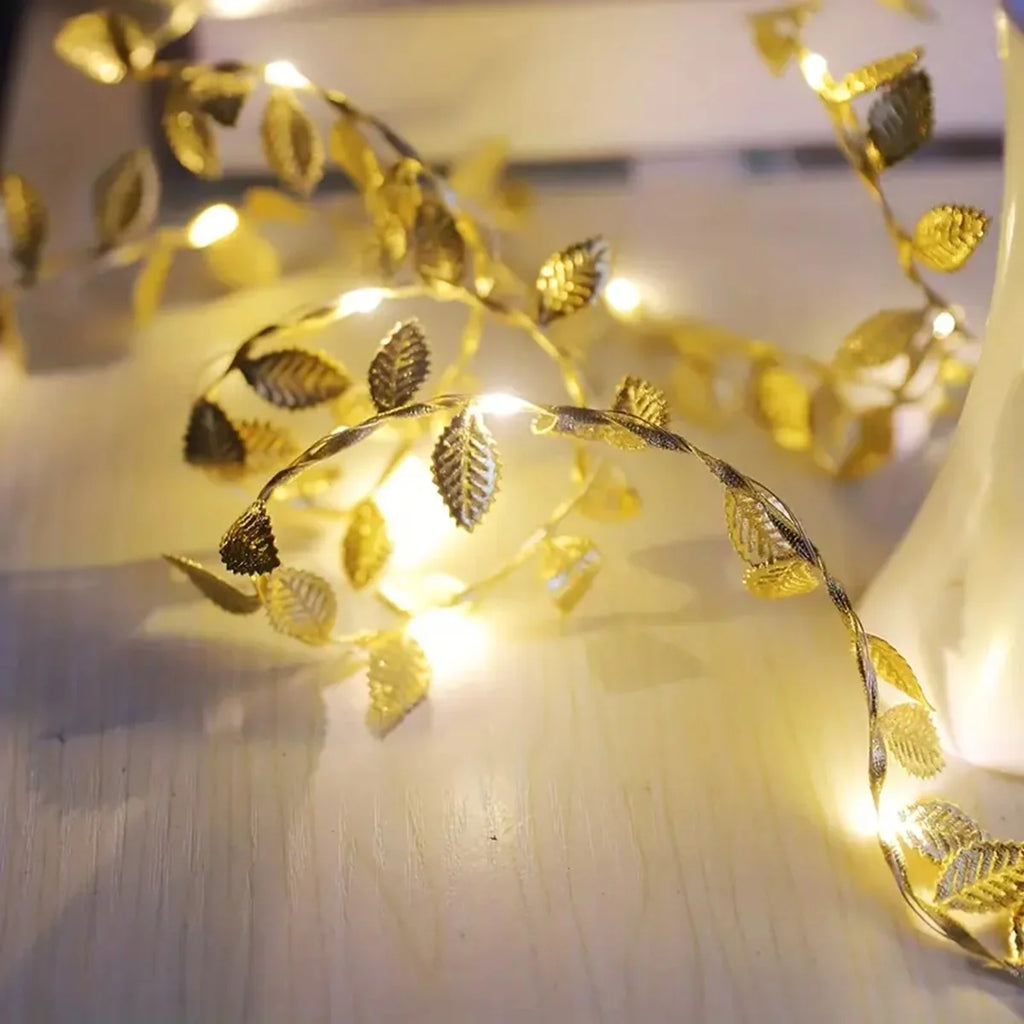 5M 50 LED Fairy Light Leaves Fairy Light Battery Powerd Led Copper Wire String Lights For Home Wedding Party Holiday Decor