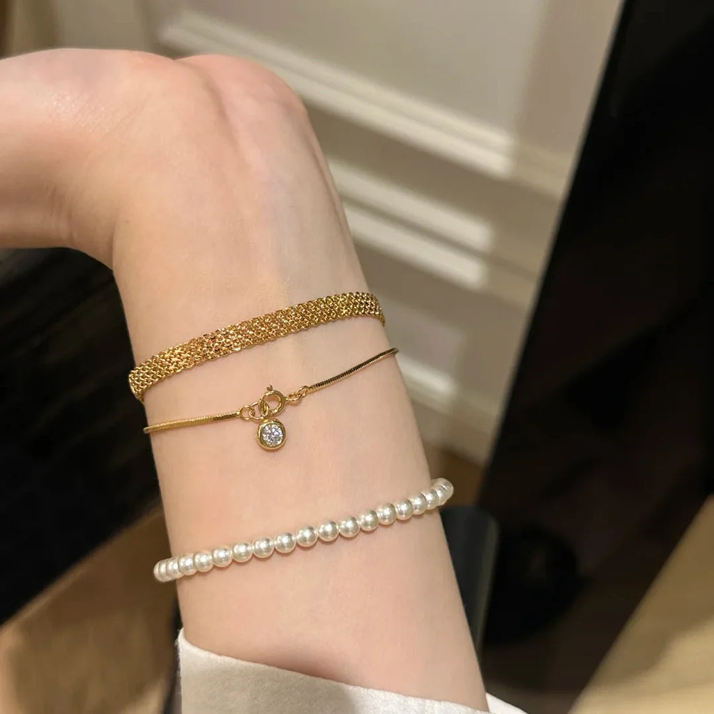 Yupsk Stainless Steel Watch Strap Bracelets Vintage Woven Strap Bracelet for Women Daily Versatile Jewelry Gift