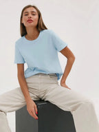 Bornladies Summer 100% Cotton Women's T-shirt Bottoming Basic Fashionable Solid Lady Short Sleeve Loose Tops Shirts 230g/㎡ Tops