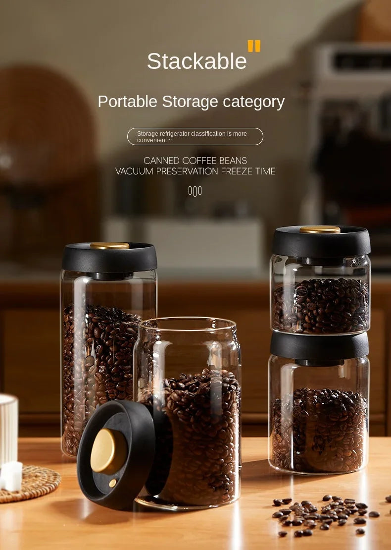 Manual Vacuum Sealed Coffee Jar High Borosilicate Glass Moisture Proof Tea Storage Container for Kitchen Coffee