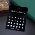 12 Pairs Set Stainless Steel Stud Earrings with Gemstone Buds Round Earrings Unisex Fashion Jewelry Gifts