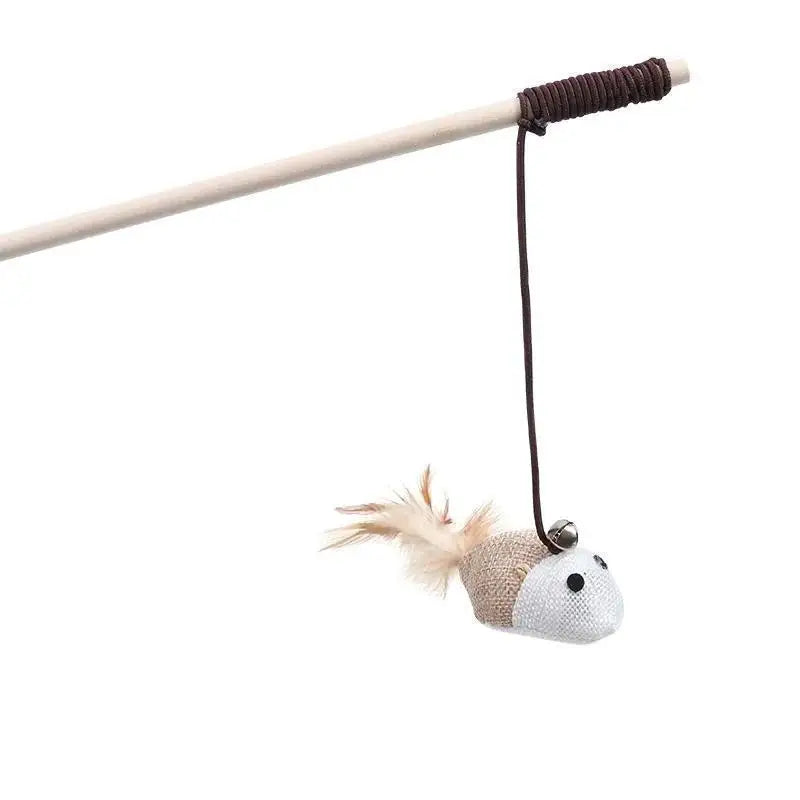 Cat Toy Cat Teaser Stick Handmade Cotton And Linen Woven Wooden Pole Cat Teaser Stick Cute Simulation Mouse Cat Interactive Toy