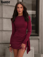 Nsauye New Fashion Women Short Wrap High Waisted Mini Winter Dress 2025 Outfits Sexy Night Club Party Evening Long Sleeve Dress
