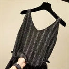 Rhinestones Tank Top Elegant Sleeveless Shiny Loose Knit Camis Corset Summer Women's Tube Top Aesthetic Clothing Korean