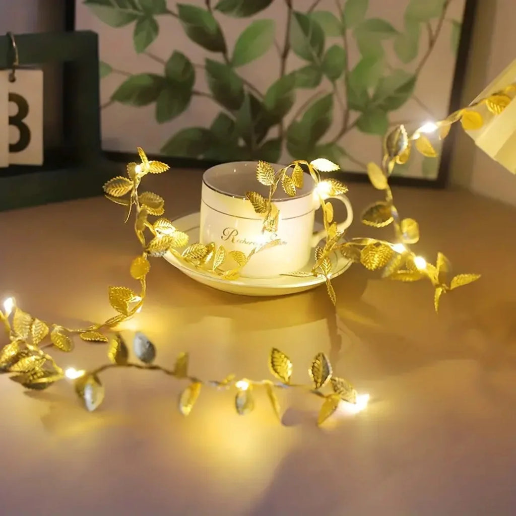 5M 50 LED Fairy Light Leaves Fairy Light Battery Powerd Led Copper Wire String Lights For Home Wedding Party Holiday Decor